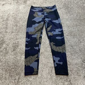 Aerie Chill Play Move Leggings Blue Camo Womens Medium Nylon Stretch Compression